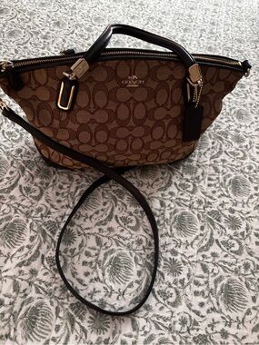 Coach Kelsey Satchel Brown Signature with Dark Trim